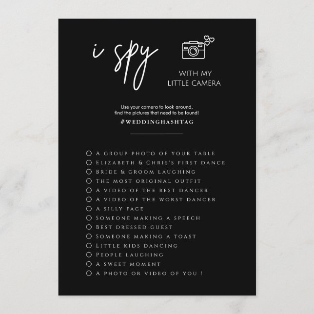 Elegant Spy Wedding Photo Hunt Game Program (Front)