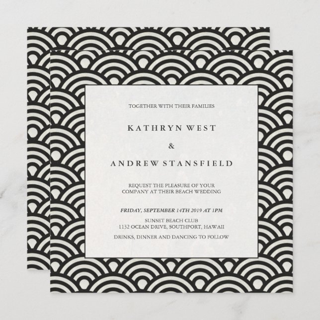 Elegant Square Black and White Patterned Wedding Invitation (Front/Back)
