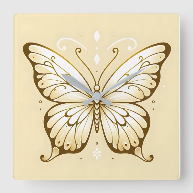 Elegant Square Butterfly Wall Clock (Front)