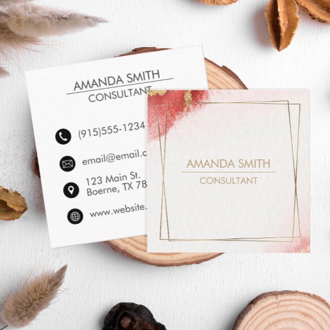 Elegant Square Contact Card – Modern  (Red and gold square business cards)