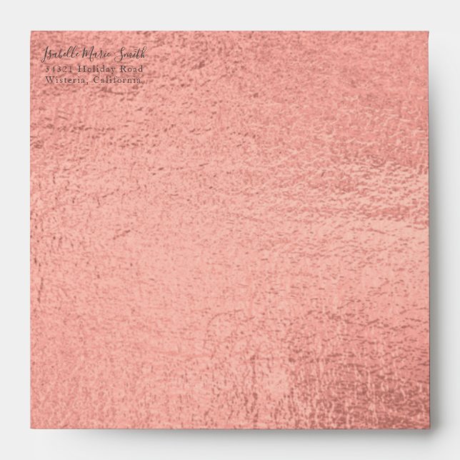 Elegant Square Coral Faux Foil Wedding Invite Envelope (Front)