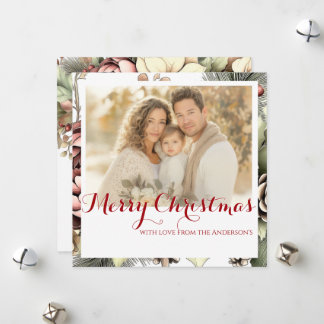Elegant Square Floral Photo Christmas Card