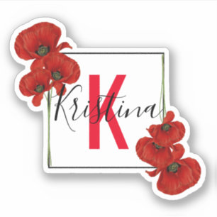 Elegant Square Frame of Red Poppies Monogrammed