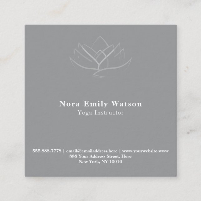 Elegant Square Grey and White Lotus Flower Business Card (Front)