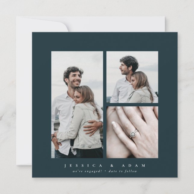 Elegant Square Multi Photo Engagement Announcement (Front)