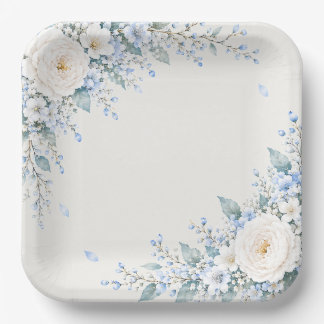 Elegant Square Paper Plate with Floral Design