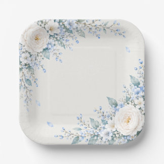 Elegant Square Paper Plate with Floral Design