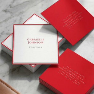 Elegant Square Red and White Minimalist Business Card