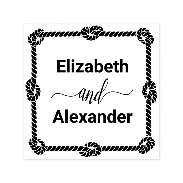Elegant Square Rope Knot Frame #1 Bride Groom Name Self-inking Stamp (Design)