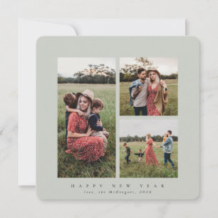 Elegant Square Triple Photo Happy New Year Holiday Card