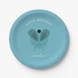 Elegant Squash Rackets & Girls Name Birthday Party Paper Plate