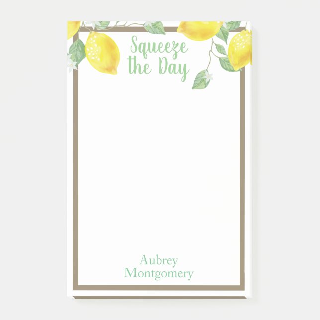 Elegant Squeeze the Day Lemons & Foliage Post-it Notes (Front)