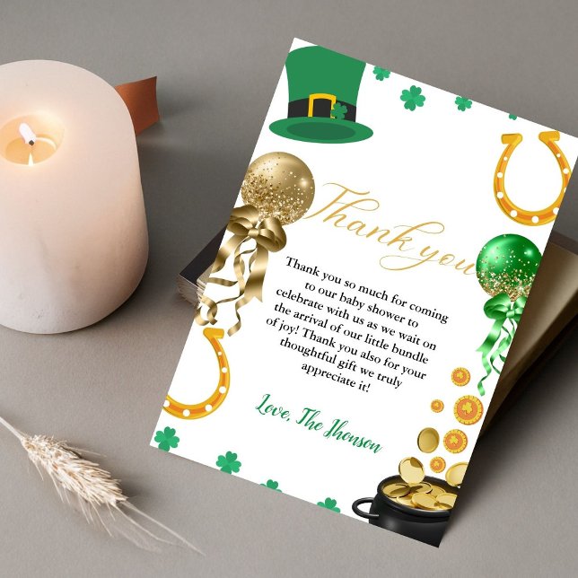 Elegant st patrick day baby shower thank you card (Creator Uploaded)
