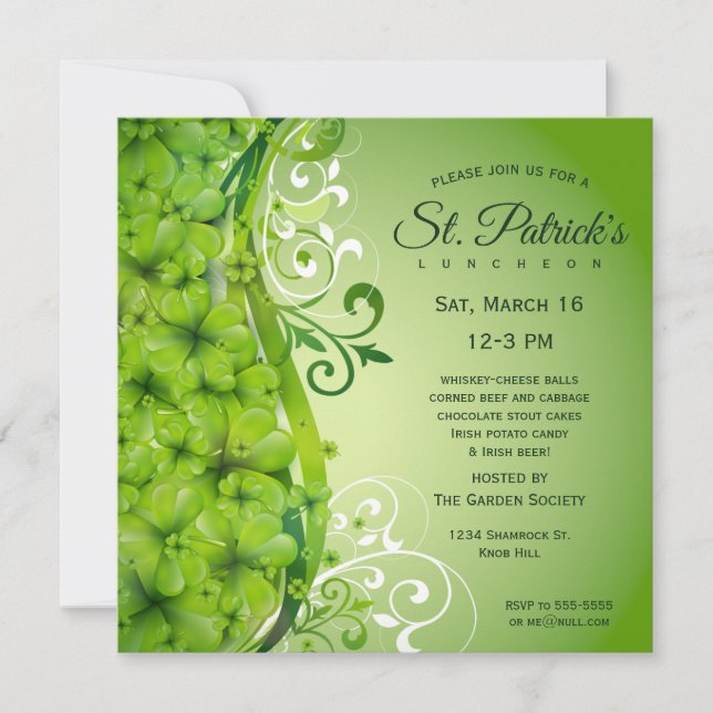Elegant St. Patrick's Day Shamrocks and Scrolls Invitation (Front)