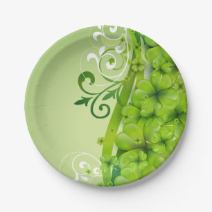 Elegant St. Patrick's Day Shamrocks and Scrolls Paper Plate