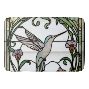 Elegant stain glass art nouveau hummingbird bath mat