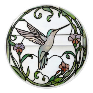 Elegant stain glass art nouveau hummingbird ceramic knob