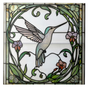 Elegant stain glass art nouveau hummingbird ceramic tile