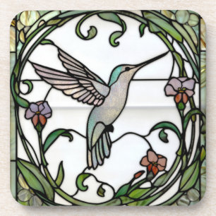 Elegant stain glass art nouveau hummingbird coaster
