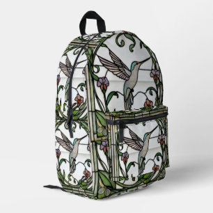 Elegant stain glass art nouveau hummingbird printed backpack