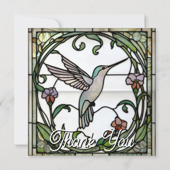 Elegant stain glass art nouveau hummingbird thank you card (Front)
