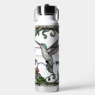Elegant stain glass art nouveau hummingbird water bottle