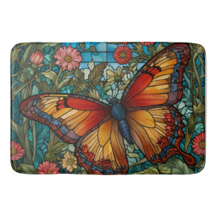 Elegant stain glass butterfly garden bath mat