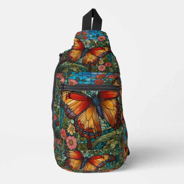 Elegant stain glass butterfly garden sling bag (Front)