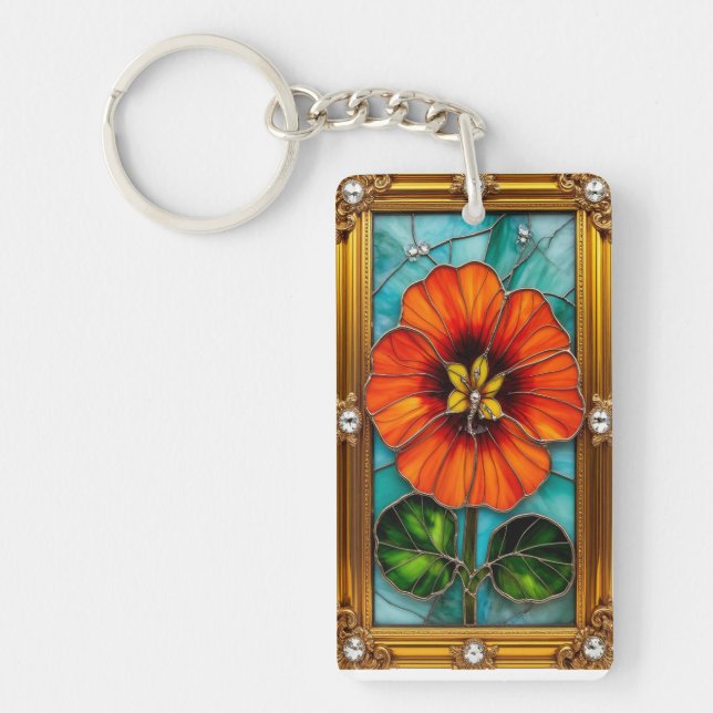 Elegant Stained Glass Artwork Key Ring (Front)