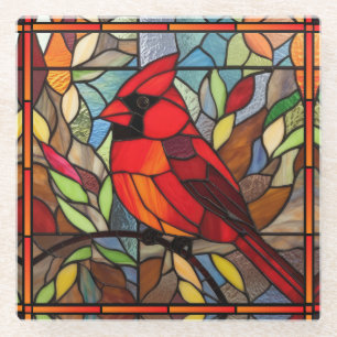 Elegant Stained Glass Cardinal Glass Coaster