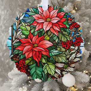 Elegant Stained Glass Christmas Floral Tree Decoration Card