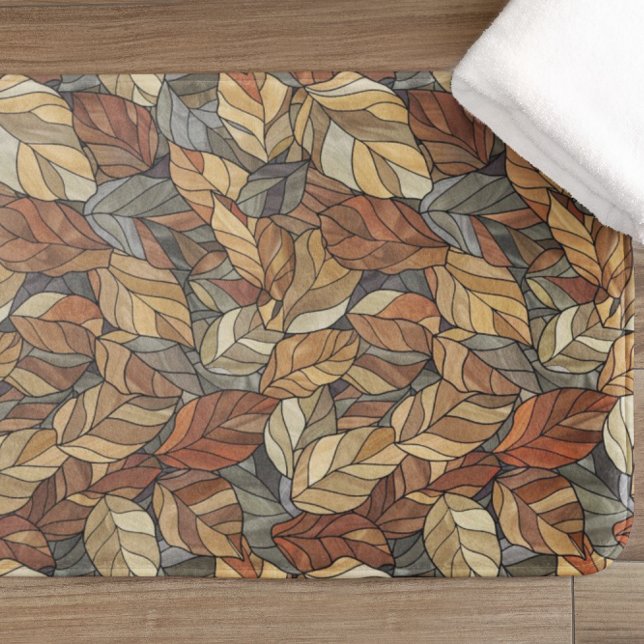 Elegant Stained Glass Fall Leaves - Rustic Autumn Bath Mat (Creator Uploaded)