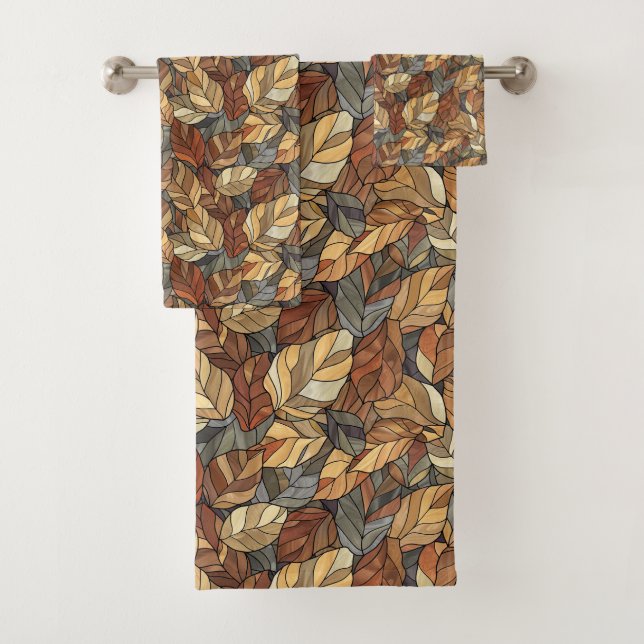Elegant Stained Glass Fall Leaves - Rustic Autumn Bath Towel Set (Insitu)