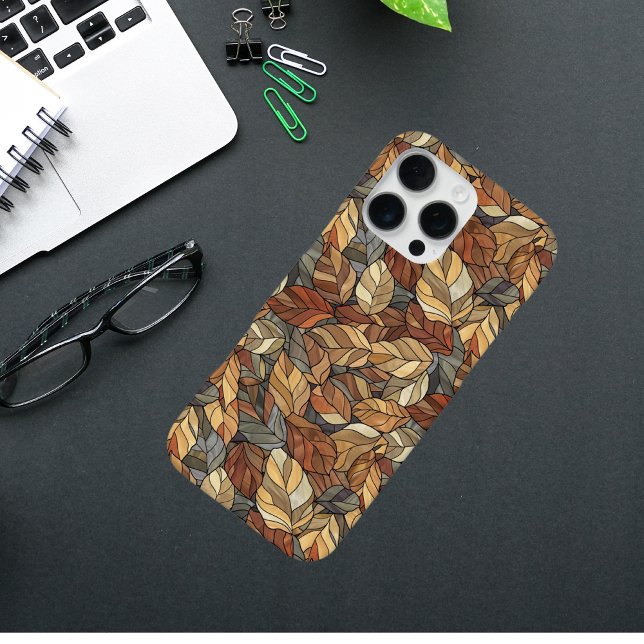 Elegant Stained Glass Fall Leaves - Rustic Autumn iPhone Case (Creator Uploaded)
