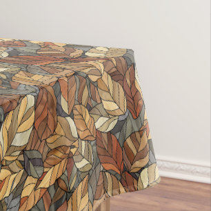 Elegant Stained Glass Fall Leaves - Rustic Autumn Tablecloth