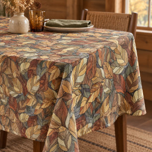 Elegant Stained Glass Fall Leaves - Rustic Autumn Tablecloth