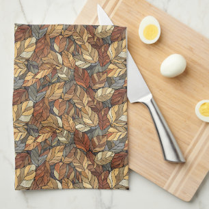 Elegant Stained Glass Fall Leaves - Rustic Autumn Tea Towel