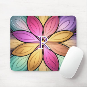 Elegant Stained‑Glass Floral Monogram Initial Mouse Pad