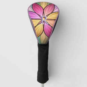 Elegant Stained‑Glass Floral Multicolor Monogram Golf Head Cover