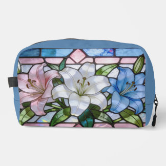 Elegant Stained Glass Lily Floral Design in Soft P Dopp Kit