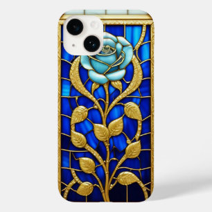Elegant Stained Glass Panel with Blue Rose Case-Mate iPhone 14 Case