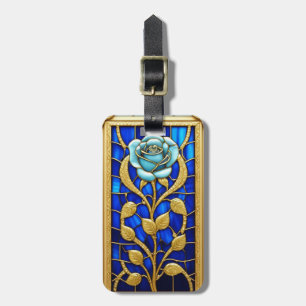 Elegant Stained Glass Panel with Blue Rose Luggage Tag