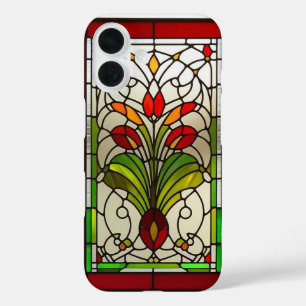 Elegant Stained Glass Panel with Vibrant Flower iPhone 16 Case