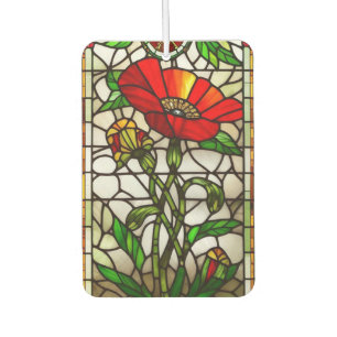 Elegant Stained Glass Red Flower Car Air Freshener