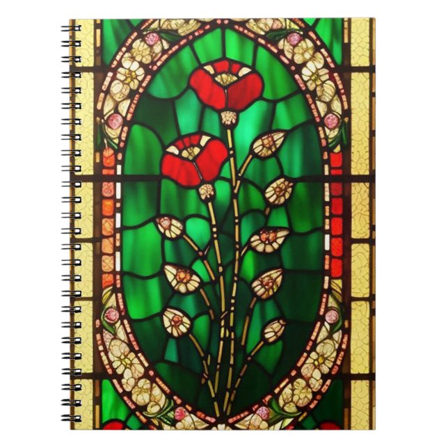 Elegant Stained Glass Red Flower Notebook (Front)