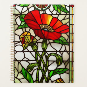 Elegant Stained Glass Red Flower Planner