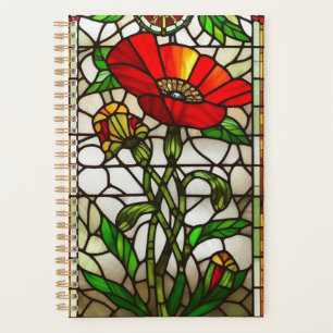 Elegant Stained Glass Red Flower Planner