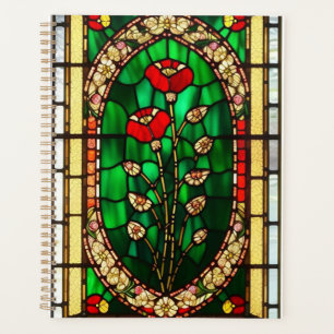 Elegant Stained Glass Red Flower Planner