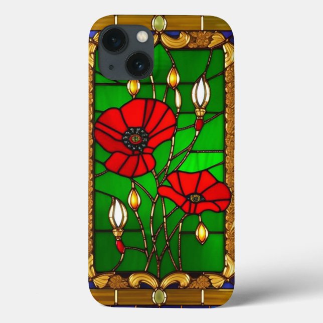 Elegant Stained Glass Red Flowers Case-Mate iPhone Case (Back)