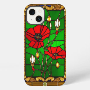 Elegant Stained Glass Red Flowers iPhone 13 Case